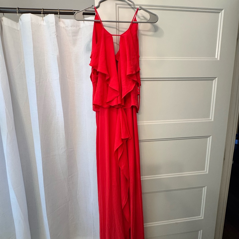 BCBG Elegant Red Ruffle Maxi Dress